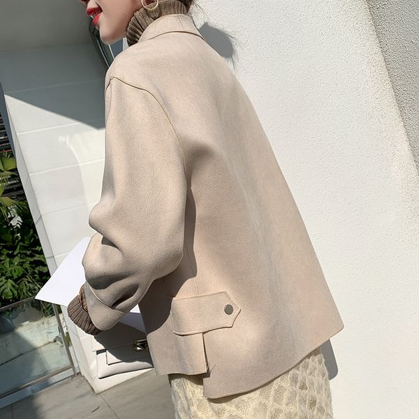 

2021 new autumn/winter fashion female pure color popular temperament released office jacket h00132 wc66, Tan;black