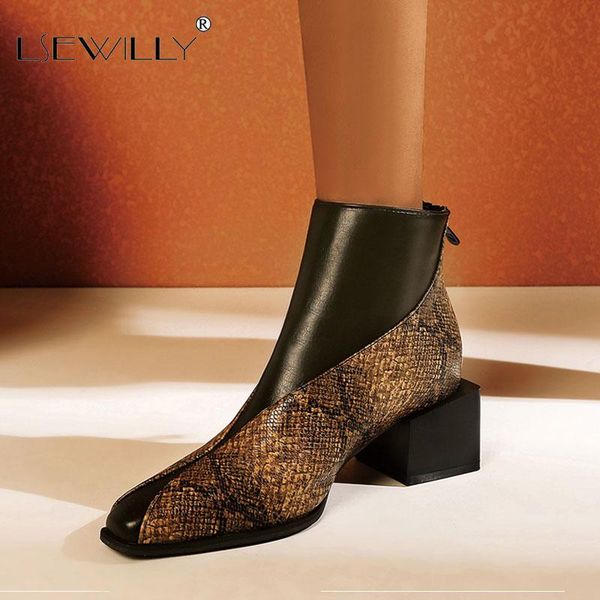 

boots lsewilly size 34-43 women ankle serpentine thick heel winter shoes woman fashion zipper short boot lady footwear, Black