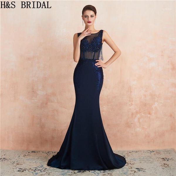 

h&s bridal evening dress 2019 for women mermaid long navy sheer tissue beading lace appliques formal gowns prom party1, White;black