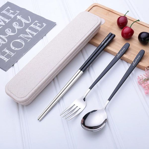 

stainless steel dinner set chopsticks fork spoon box portable travel camping cutlery tableware set dinnerware case kit wmttyh