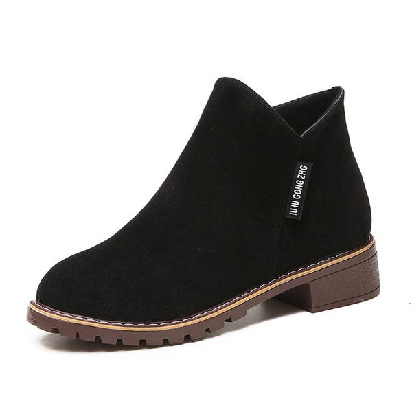 

2021 women's zip ankle boots new autumn suede leather square low heels classic shoes ladies fashion casual footwear d9bs, Black