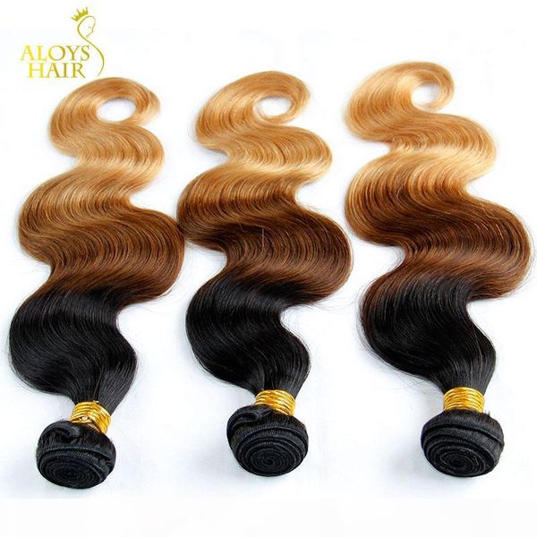 

ombre mongolian hair weave bundles grade 6a ombre mongolian body wave virgin human hair extensions 3pcs three tone 1b 4 27# tangle free, Black