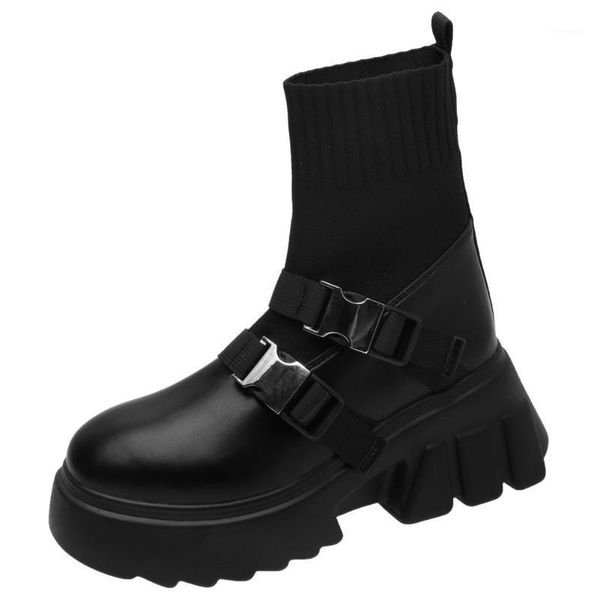 

boots bonjomarisa ins brand girl round toe platform buckle ankle chunky heel women autumn black shoes woman1