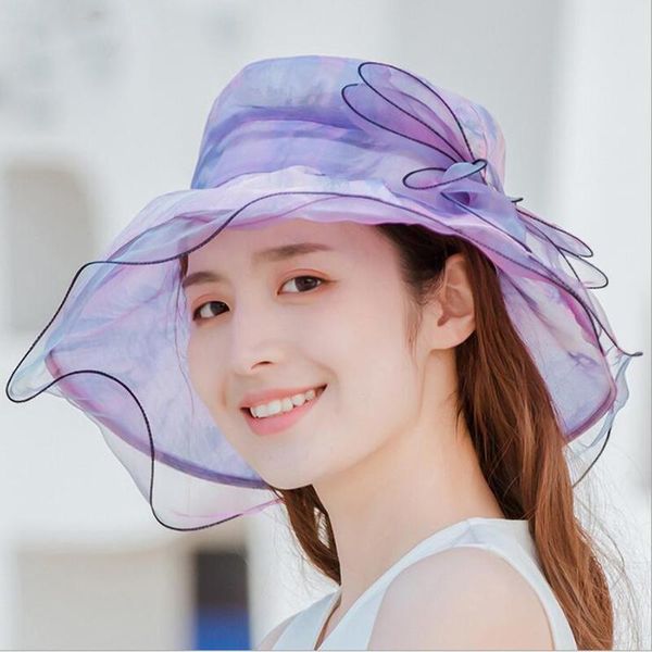 

suogry брим складная свадебное платье шляпы бич летняя мода шапки для женщин gorras вс трилби cap sun hat, Blue;gray