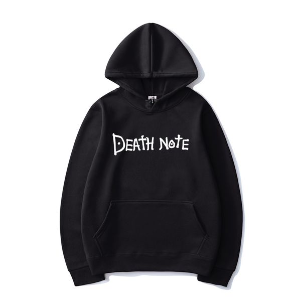 

death note solid color letter printed hoodies harajuku hip hop streetwear men women anime hooded sweatshirt pullover hoodie 201113, Black
