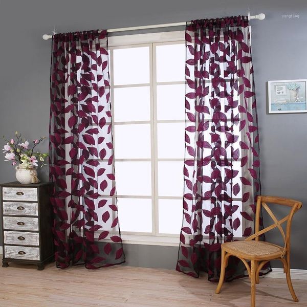 

3d embroidered leaf pattern curtain polyester material window purple tulle curtain for living room bedroom window home decor1