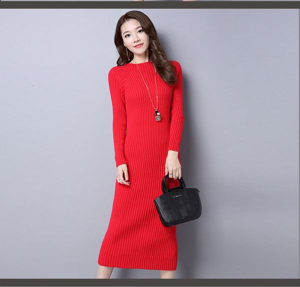 

2021 new autumn/winter solid color mid-length dress slimming fine hip bag female gown, Black;gray