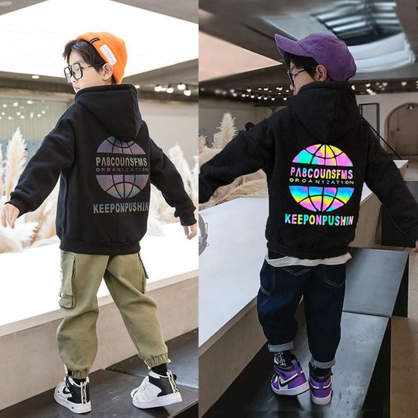 

hooded thickened boys' sweater autumn and winter 2020 new foreign sle children's top, Black