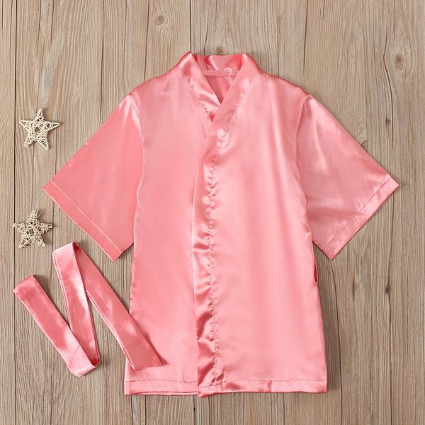 

2021 spring summer new baby girls sleepwear pink bathrobe letter print robe with sash children clothes e1762, Red;yellow