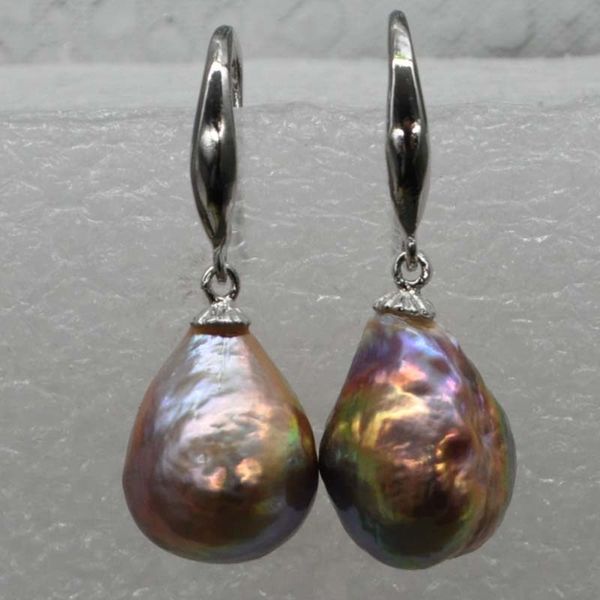 

natural color 10-11mm drop real pearl earring dangle for women, Silver