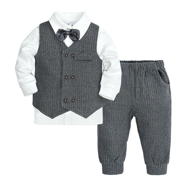 

2020 spring and autumn children's clothing gentleman boy long-sleeved three-piece children's long-sleeved plaid suit, White