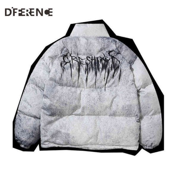 

Men's down jacket, thick cotton coat, graffiti, hip-hop style, Harajuku, winter, Black