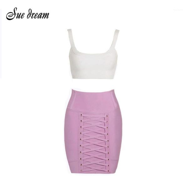 

2019 winter new women's bandage two-piece suit white spaghetti & mini pencil skirt celebrity party set1