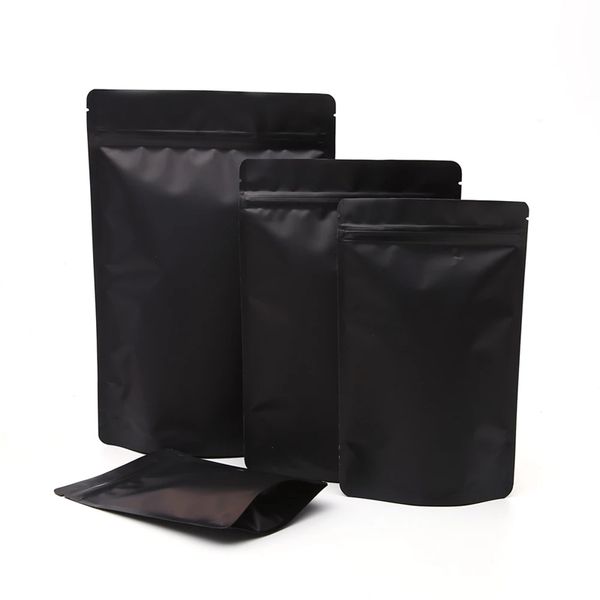 100 шт. Тепловое уплотнение Zip Lock Пакетные сумки алюминиевые фольги Mylar Слезы, матовый черный стенд вверх