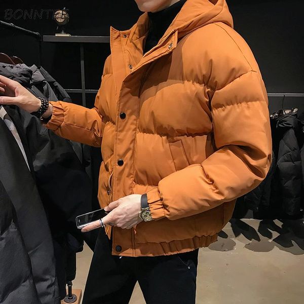 

короткий стиль parkas мужчины с капюшоном красочные сгущающиеся теплые моды повседневная все-матч ulzzang корейский стиль простой мужской ха, Black