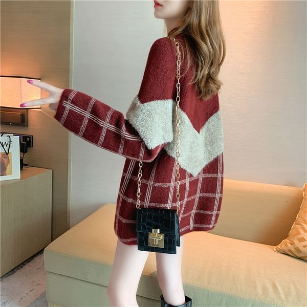 

new half high collar color matching t-shirt in autumn winter, medium and long outer knitted upper garment, women's net red design