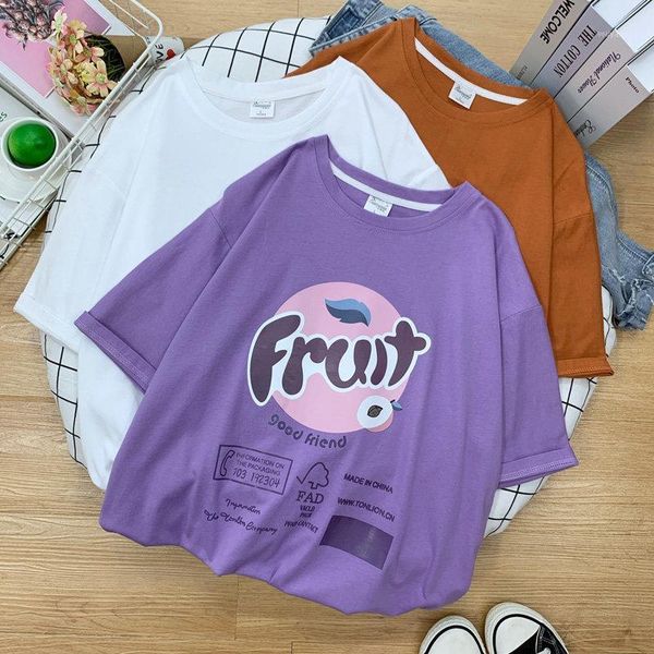 

95% cotton chic summer new personality korean style fruit women t-shirts short white plus size kawaii harajuku tees tyd261