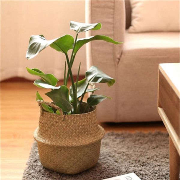 

12x16x15cm storage basket rattan straw basket wicker seagrasss folding laundry flower pot flower vase home hangin wmtyem