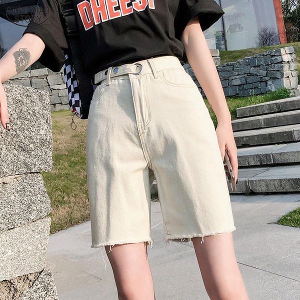 

fashion high waist shorts plus size jean shorts women summer denim trouser solid streetwear black beige sky blue gray 2021 104221, White;black