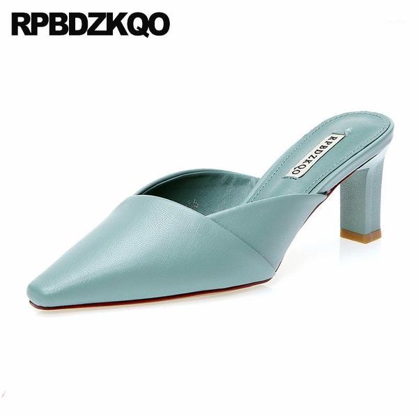 

dress shoes mules slipper black work women leather thick 2021 pointed toe office chunky sandals high heels size 4 34 pumps1