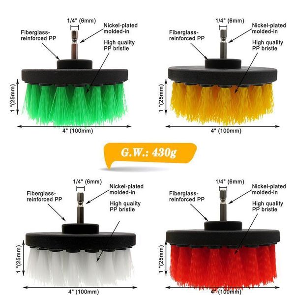 

4pcs drill kit scrubber brush set electric drill brush for shower bathroom car leather plastic wooden furniture clea bbydzm