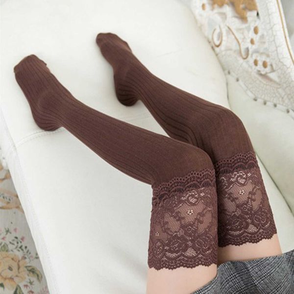 

new style lace over the knee socks spring and autumn cotton vertical stripes women's stockings non-slip high tube thigh hosierys wholes, Black;white