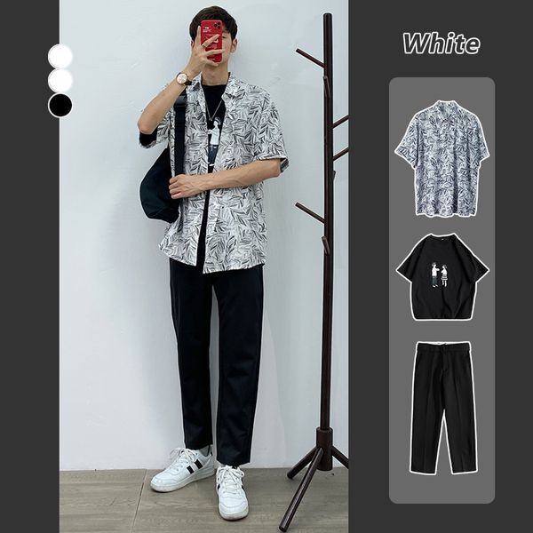 

flower short sleeve men's fashion brand bf original night style loose ins shirt beach couple sun proof coat