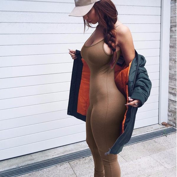 

bodysuit women jumpsuit strap backless sleeveless rompers long slim club party femme solid overalls, Black;white