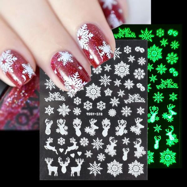 

christmas winter glow in the dark stickers for nails 5d snowflake deer luminous sliders nail decor polish decals chstzy001-009