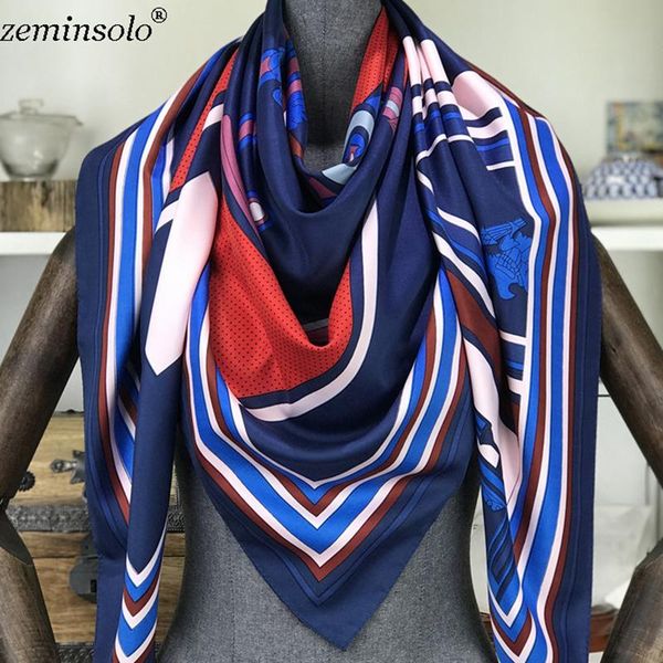 

bandana twill 100% silk scarf women square scarves 130*130cm female neckerchief bandana silk shawls wraps foulard, Blue;gray