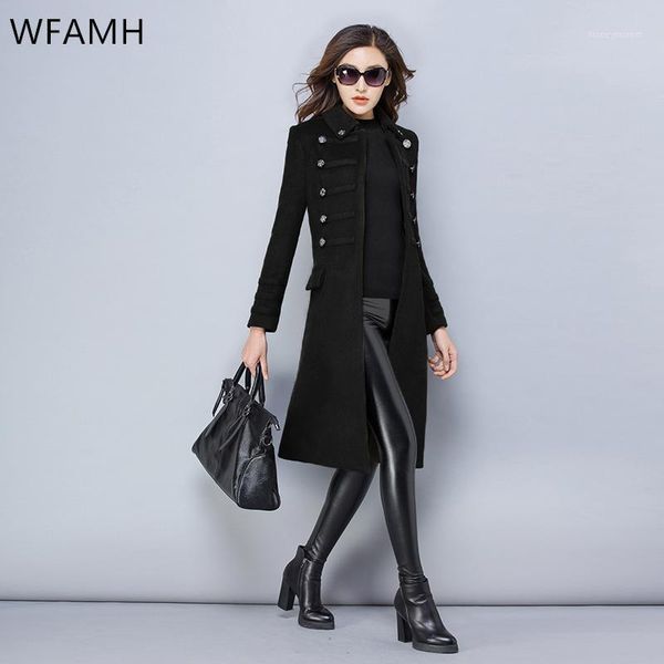 

women's wool & blends spring turn down collar slim coat women autumn fashion mid long double breasted plus size female outerwea, Black