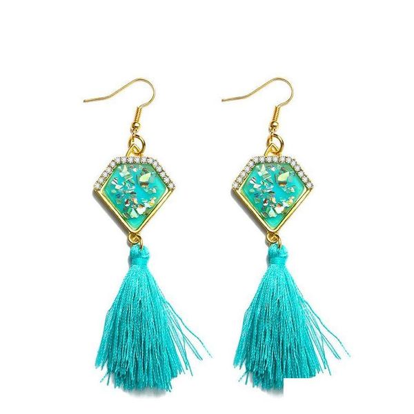 

trending style earrings long macrame diamond shape gem ear stud tassels pendant earrings ear jewelry for women exxns, Silver