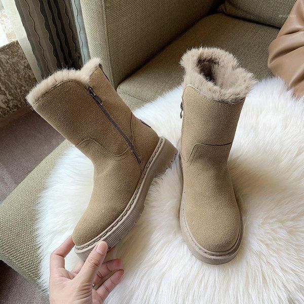 

2020 winter women snow boots fashion ankle boots brand chunky platform women's flock padded woman plush shoes beige1, Black