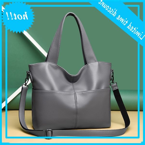 

large capacity pu leather women shoulder handbag black simple quality crossbody school women's fashion luxury hobo cups sac