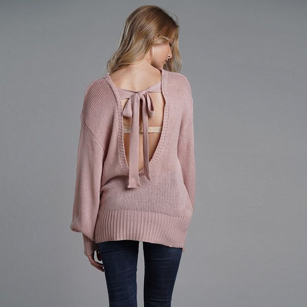 

2021 new sweater autumn winter women open back knit sweaters pullover ol commuter large size z44n, Black;white