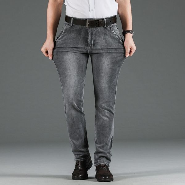 

ek2ad autumn and spring men's trend korean jeans and jeans version versatile straight tube slim smoke gray pants elastic men's lei, Blue