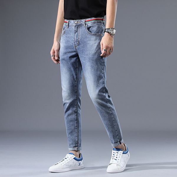 

new summer thin jeans men's trend all-match loose straight slim pants, Blue