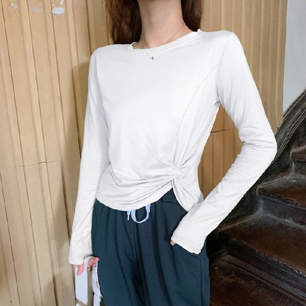 

vukqy polyester shirt long-sleeved twomen's spring and autumn new shirt style student high waist navel short base slim fit tshirt 2020, Black