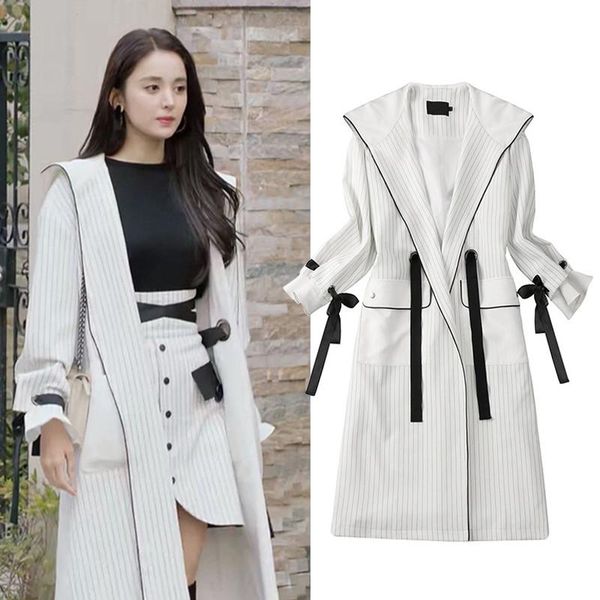 

women's trench coats 2021 fashion long spring autumn womens sets sleeve skirts three-piece windbreaker belt overcoats m383, Tan;black