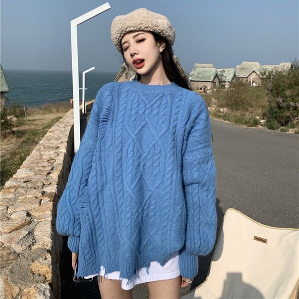 

2021 new 3 colours autumn winter korean style soild color torsion mesh hole sweaters and women's pullovers (r99466) do4j, White;black
