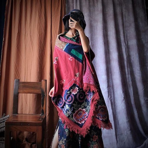 

scarves women retro embroidered scarf wraps ladies vintage cotton linen female 2021 summer autumn, Blue;gray