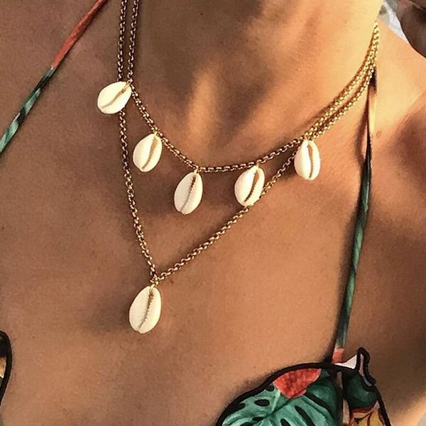 

2pcs/set bohemian women necklaces shell pendant clavicle chain double gold necklace set charm lady beach party jewelry, Silver