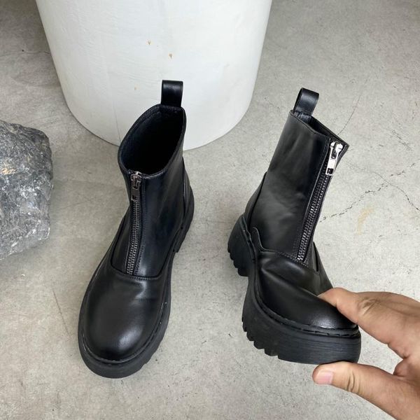 

front zip ankle boots for women solid black platform boots women round toe goth shoes y2k shoes motorcycle
