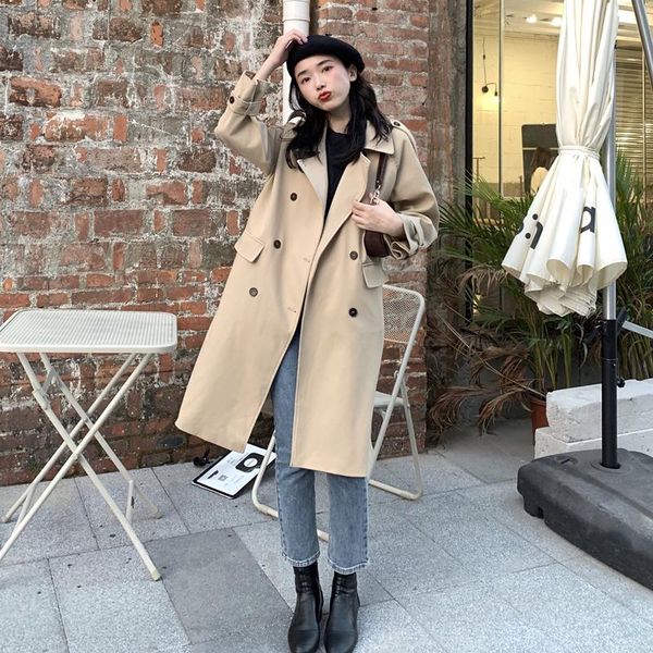 

windbreaker 2021 new mid long women's spring and autumn small coat korean style versatile loose work coat, Tan;black