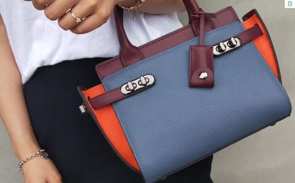 

women leather totes two-tone medium handbags versatile casual bags with long belt cost prices on sale