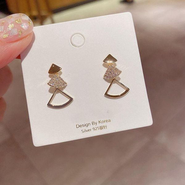 

exquisite cz crystal paved fan shaped dangle earrings micro paved cubic zircon earrings for women gold color, Silver