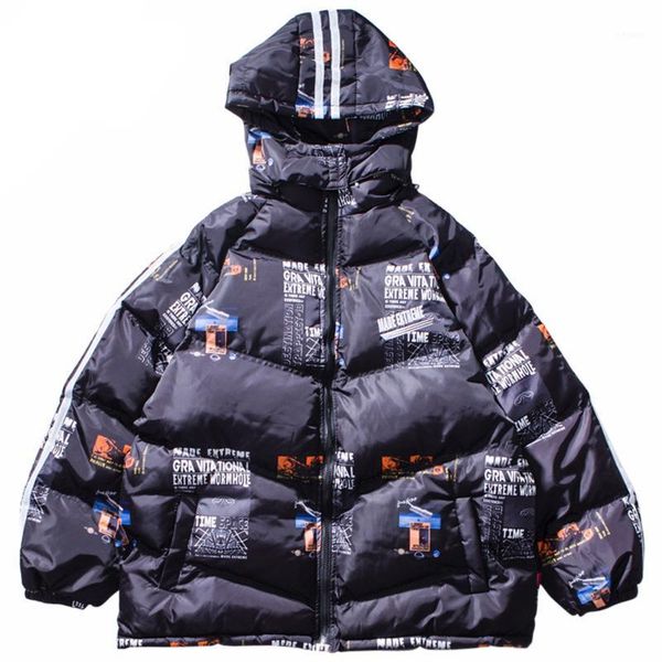 

winter jacket coat warm outdoor clothing hip hop hooded jacket parka graphic print streetwear men windproof hoodie harajuku1, Black
