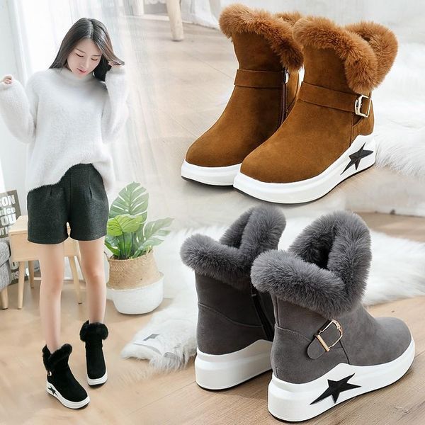

snow boots 2020 повседневный пряжка zipper коротких плюшевый теплый хлопок обувь сгущает повысить покрытие носимого winter boots женщина, Black