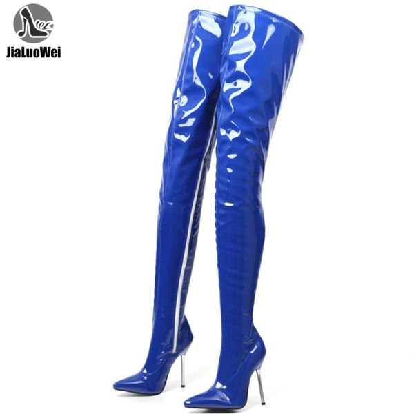 

crotch long shaft over-the-knee boots 12cm high metal heel pu leather club dance boots custom made, Black
