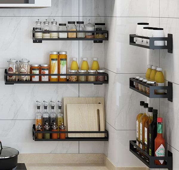 

sauce vinegar punching rack kitchen oil bathroom shelf spice salt rack stainless steel storage wall wall-mounted jlldi yummy_shop